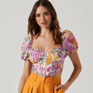 ASTR Paola Top - Floral Puff Sleeve Crop Top